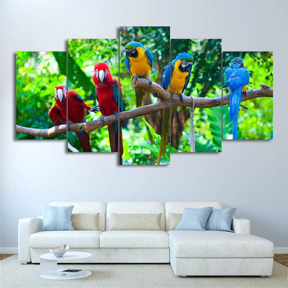 Parrot On the Branch - Animal 5 Panel Canvas Art Wall Decor Parrot On the Branch - Animal 5 Panel Canvas Art Wall Decor