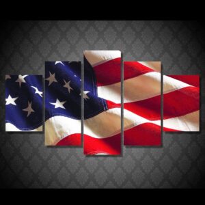 Patriotic American Flag - Abstract 5 Panel Canvas Art Wall Decor