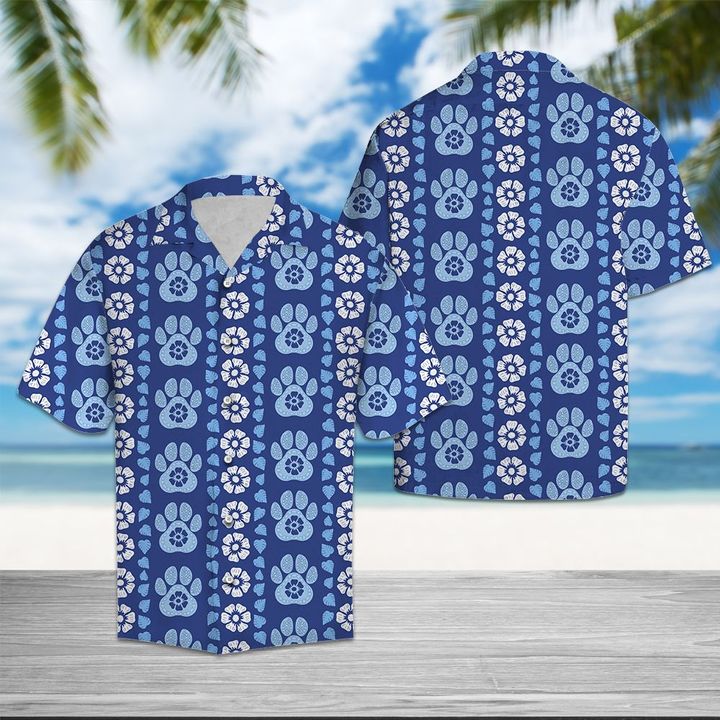 Paw Blue Floral Hawaiian Shirt Summer Button Up Paw Blue Floral Hawaiian Shirt Summer Button Up