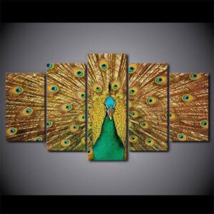 Peacock 3 - Animal 5 Panel Canvas Art Wall Decor