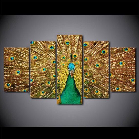 Peacock 3 - Animal 5 Panel Canvas Art Wall Decor Peacock 3 - Animal 5 Panel Canvas Art Wall Decor