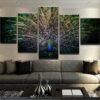 Peacock Passion - Animal 5 Panel Canvas Art Wall Decor