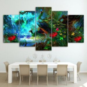 Peacock - Animal 5 Panel Canvas Art Wall Decor