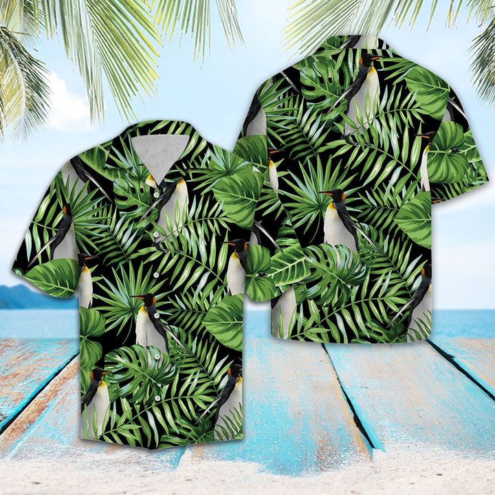 Penguin Green Tropical Hawaiian Shirt Summer Button Up Penguin Green Tropical Hawaiian Shirt Summer Button Up