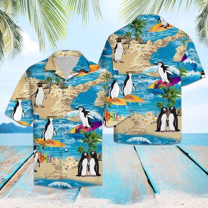 Penguin Summer Vacation Hawaiian Shirt Summer Button Up Penguin Summer Vacation Hawaiian Shirt Summer Button Up