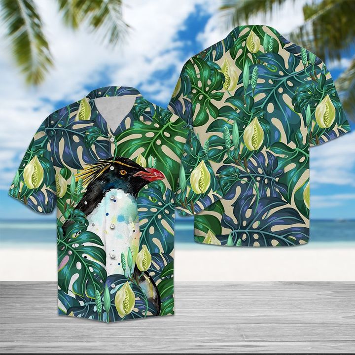 Penguin Tropical Leaves Hawaiian Shirt Summer Button Up Penguin Tropical Leaves Hawaiian Shirt Summer Button Up