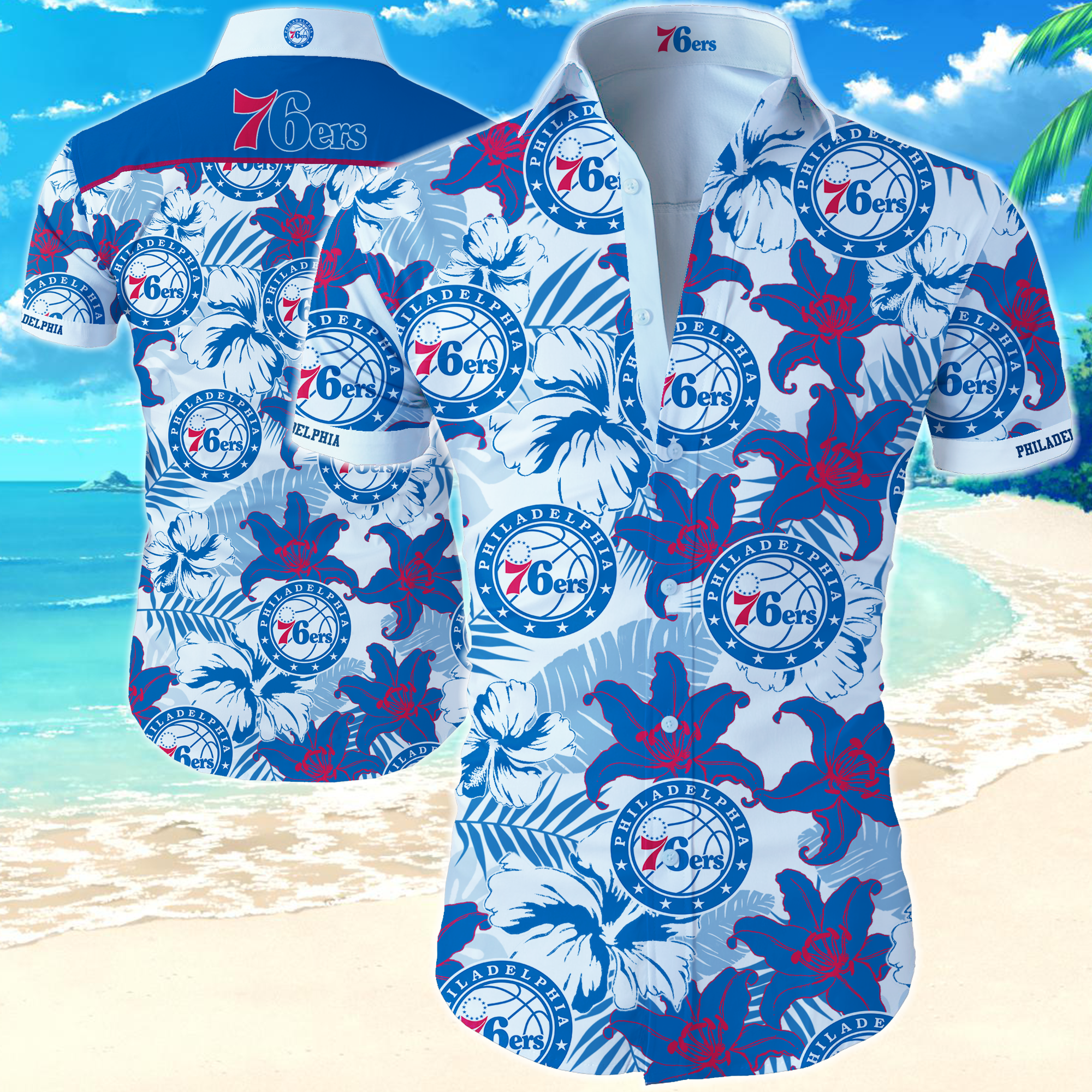 Philadelphia 76Ers Hawaiian Shirt Summer Button Up Philadelphia 76Ers Hawaiian Shirt Summer Button Up