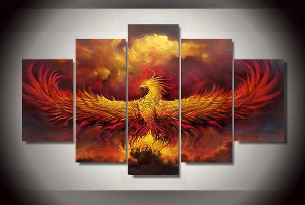 Phoenix Fire Magic 5 - Abstract 5 Panel Canvas Art Wall Decor Phoenix Fire Magic 5 - Abstract 5 Panel Canvas Art Wall Decor