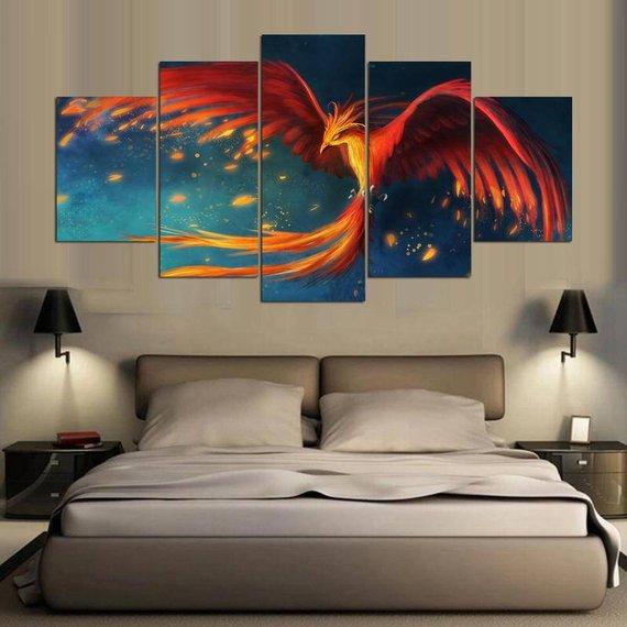Phoenix Mythical Bird 1 - Abstract Animal 5 Panel Canvas Art Wall Decor Phoenix Mythical Bird 1 - Abstract Animal 5 Panel Canvas Art Wall Decor