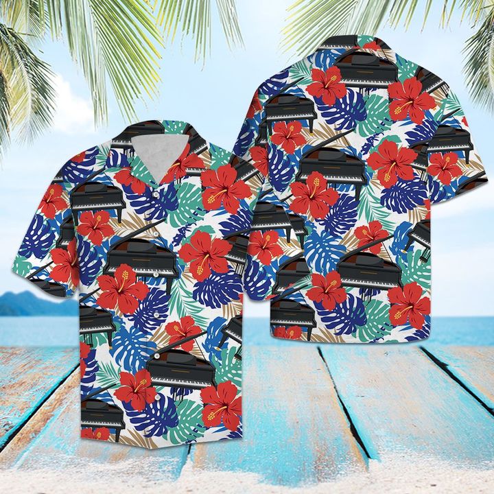 Piano Tropical Plants Hawaiian Shirt Summer Button Up Piano Tropical Plants Hawaiian Shirt Summer Button Up