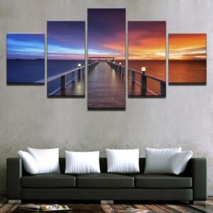 Pier At Sunset - Nature 5 Panel Canvas Art Wall Decor