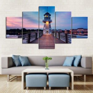 Pier Lighthouse - Nature 5 Panel Canvas Art Wall Decor