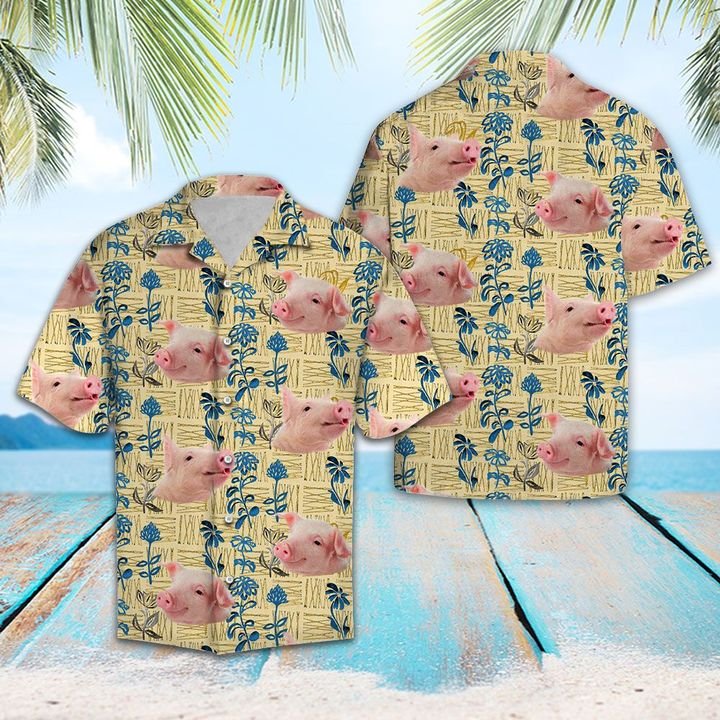 Pig Floral Hawaiian Shirt Summer Button Up Pig Floral Hawaiian Shirt Summer Button Up