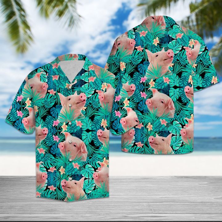 Pig Tropical Hawaiian Shirt Summer Button Up Pig Tropical Hawaiian Shirt Summer Button Up