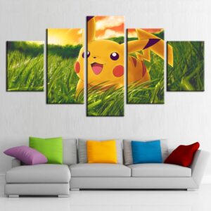 Pikachu Pokemon - Cartoon 5 Panel Canvas Art Wall Decor