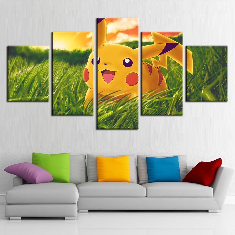 Pikachu Pokemon - Cartoon 5 Panel Canvas Art Wall Decor Pikachu Pokemon - Cartoon 5 Panel Canvas Art Wall Decor