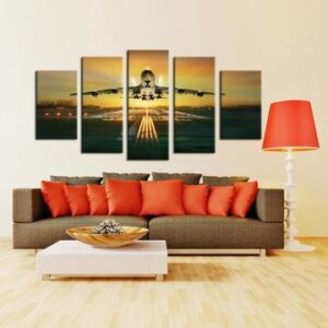 Pilot Taking Off On Runway - Airplane 5 Panel Canvas Art Wall Decor