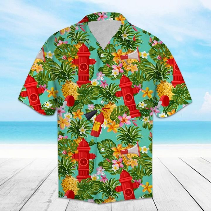 Pineapple Firefighter Hawaiian Shirt Summer Button Up Pineapple Firefighter Hawaiian Shirt Summer Button Up