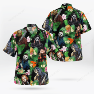 Pinepapple Halloween Horror Characters Hawaiian Shirt
