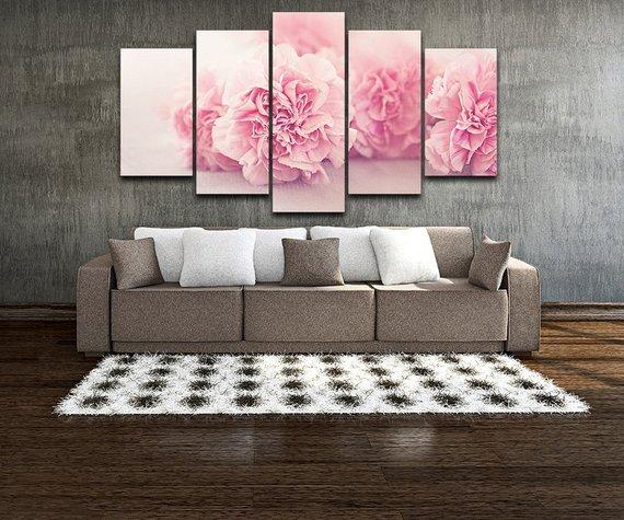 Pink Carnations - Nature 5 Panel Canvas Art Wall Decor Pink Carnations - Nature 5 Panel Canvas Art Wall Decor