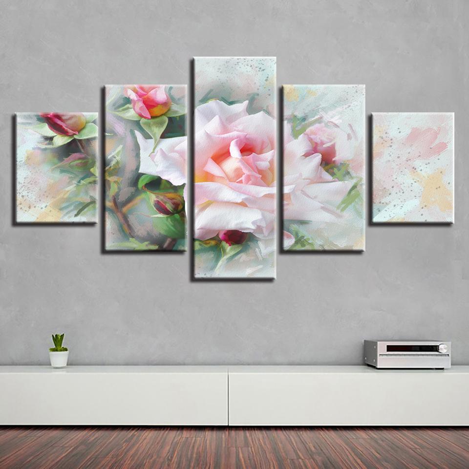 Pink Flower 03 - Nature 5 Panel Canvas Art Wall Decor Pink Flower 03 - Nature 5 Panel Canvas Art Wall Decor