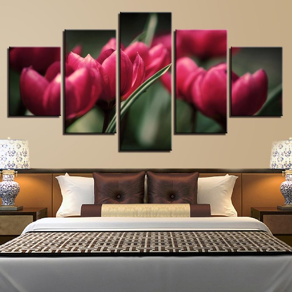 Pink Flower Still Life - Nature 5 Panel Canvas Art Wall Decor Pink Flower Still Life - Nature 5 Panel Canvas Art Wall Decor