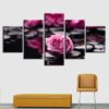 Pink Flowers Stone - Nature 5 Panel Canvas Art Wall Decor
