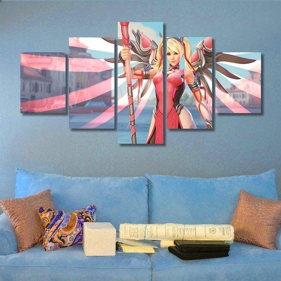 Pink Mercy - Cartoon 5 Panel Canvas Art Wall Decor Pink Mercy - Cartoon 5 Panel Canvas Art Wall Decor