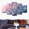 Pink Plum Blossom Flowers - Nature 5 Panel Canvas Art Wall Decor