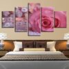 Pink Rose Flower And Book - Nature 5 Panel Canvas Art Wall Decor