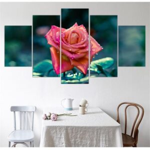 Pink Rose - Nature 5 Panel Canvas Art Wall Decor