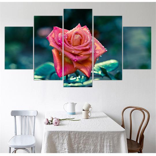 Pink Rose - Nature 5 Panel Canvas Art Wall Decor Pink Rose - Nature 5 Panel Canvas Art Wall Decor