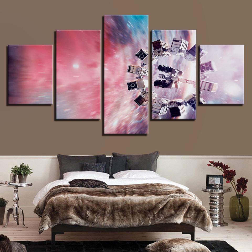Pink Starry Sky - Aircraft 5 Panel Canvas Art Wall Decor Pink Starry Sky - Aircraft 5 Panel Canvas Art Wall Decor