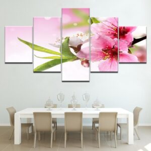 Pink White Flowers Blossom - Nature 5 Panel Canvas Art Wall Decor