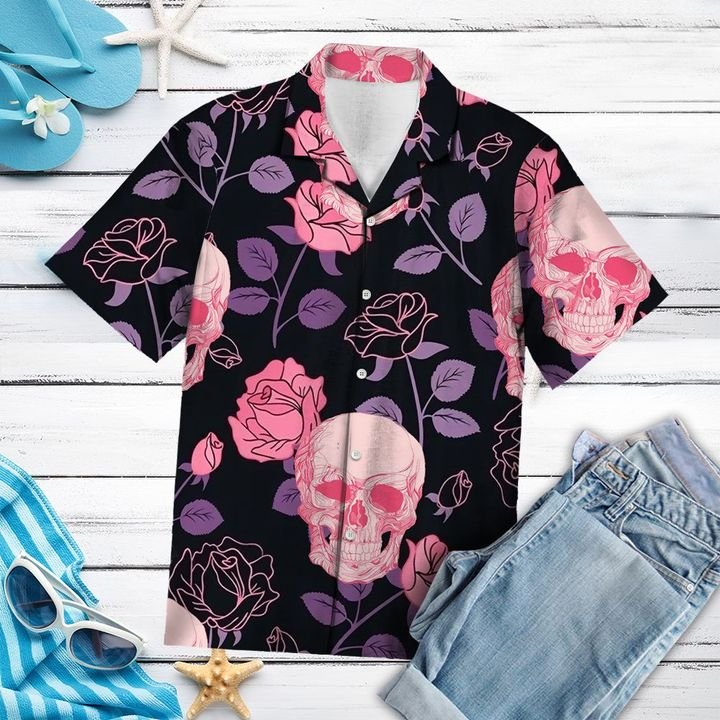 Pinky Skull Flower Hawaiian Shirt Summer Button Up Pinky Skull Flower Hawaiian Shirt Summer Button Up