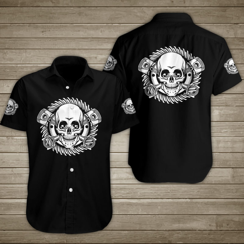 Piston Skull Hawaiian Shirt Summer Button Up Piston Skull Hawaiian Shirt Summer Button Up