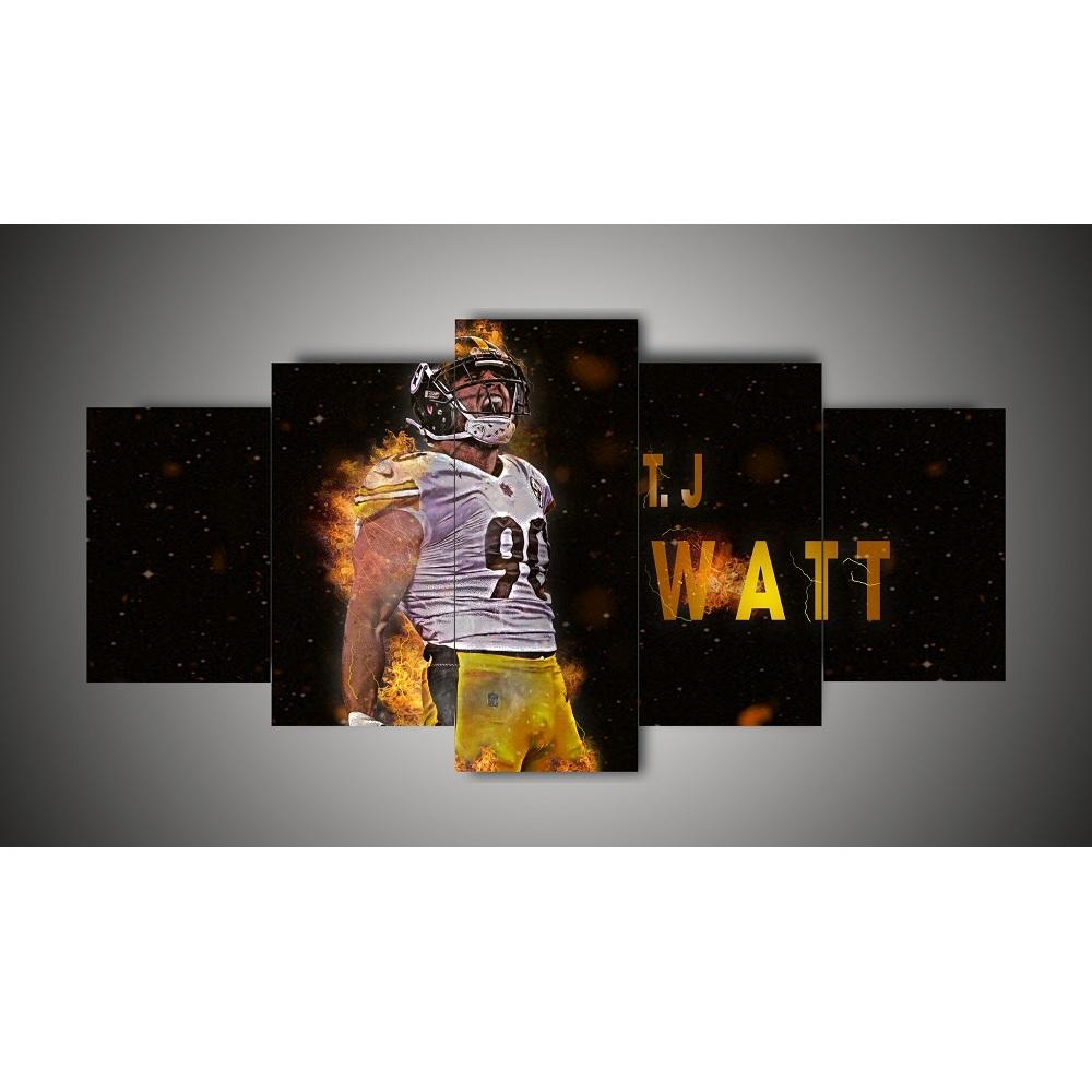 Pittsburgh Steelers - T.J. Watt - Sport 5 Panel Canvas Art Wall Decor Pittsburgh Steelers - T.J. Watt - Sport 5 Panel Canvas Art Wall Decor