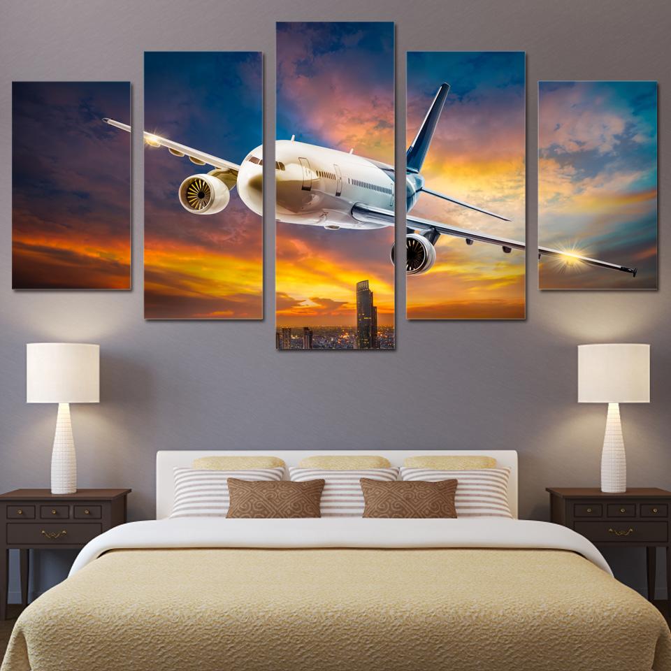 Plane Colorful Sky - Airplane 5 Panel Canvas Art Wall Decor Plane Colorful Sky - Airplane 5 Panel Canvas Art Wall Decor