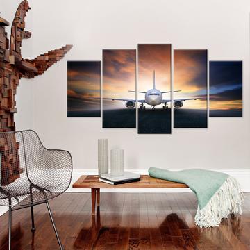 Plane In The Sunset - Airplane 5 Panel Canvas Art Wall Decor Plane In The Sunset - Airplane 5 Panel Canvas Art Wall Decor