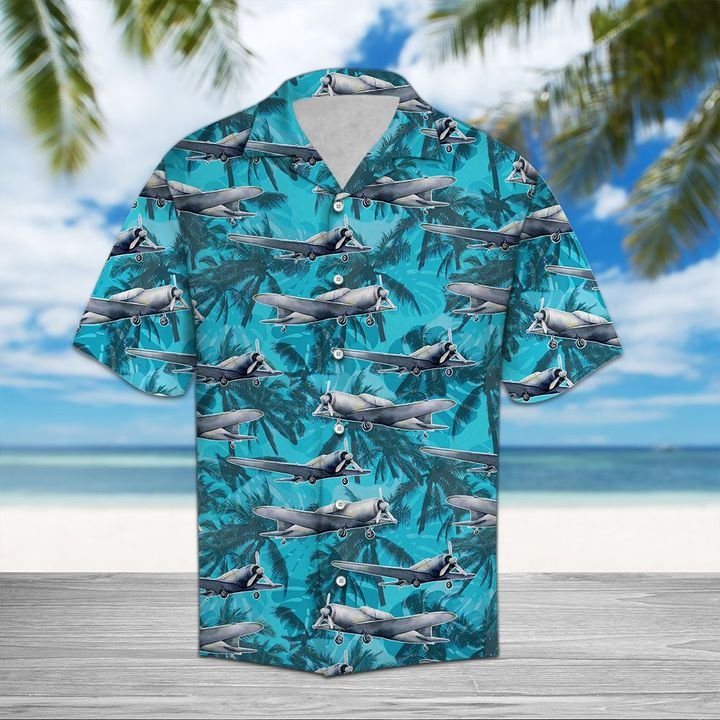 Plane Palm Hawaiian Shirt Summer Button Up Plane Palm Hawaiian Shirt Summer Button Up