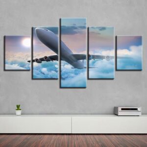 Plane That Penetrates The Clouds - Aircraft 5 Panel Canvas Art Wall Decor