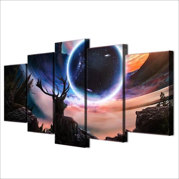 Planet Deer Animal At Night Hd - Abstract 5 Panel Canvas Art Wall Decor Planet Deer Animal At Night Hd - Abstract 5 Panel Canvas Art Wall Decor