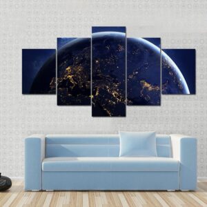 Planet Earth From Space At Night - Space 5 Panel Canvas Art Wall Decor