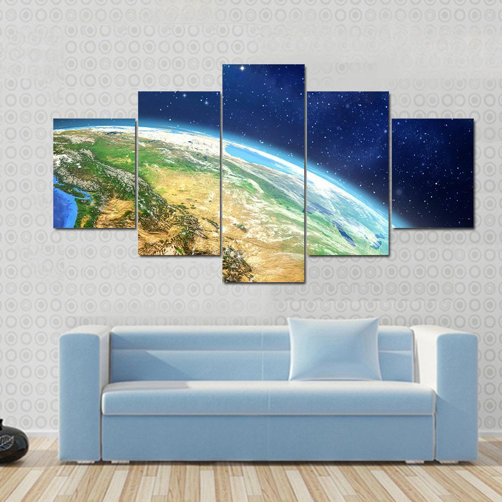 Planet Earth From Space Illustration - Space 5 Panel Canvas Art Wall Decor Planet Earth From Space Illustration - Space 5 Panel Canvas Art Wall Decor