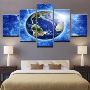 Planet Earth From Space - Space 5 Panel Canvas Art Wall Decor