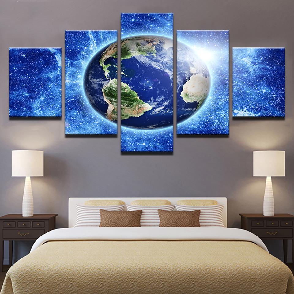 Planet Earth From Space - Space 5 Panel Canvas Art Wall Decor Planet Earth From Space - Space 5 Panel Canvas Art Wall Decor