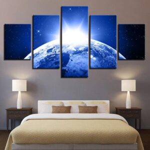 Planet Earth Sunrise From Space - Space 5 Panel Canvas Art Wall Decor
