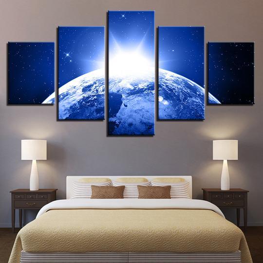 Planet Earth Sunrise From Space - Space 5 Panel Canvas Art Wall Decor Planet Earth Sunrise From Space - Space 5 Panel Canvas Art Wall Decor