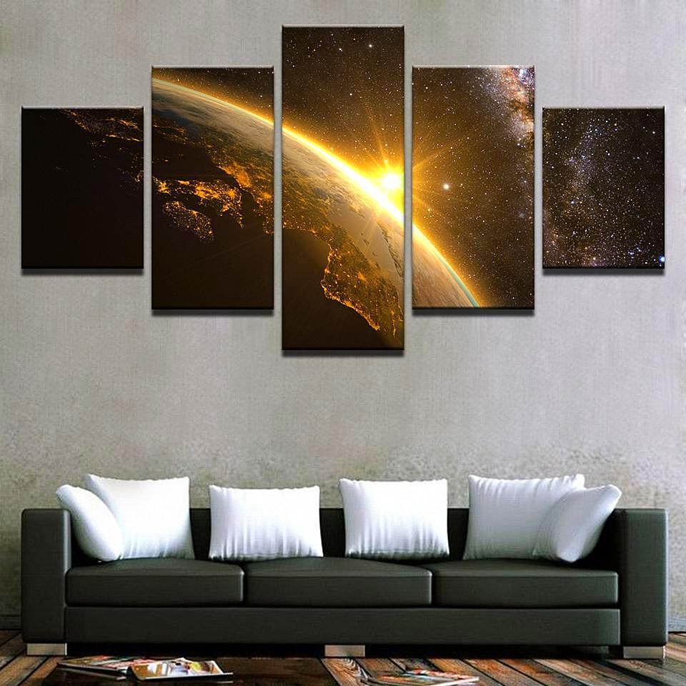 Planet Earth - Space Universe 5 Panel Canvas Art Wall Decor Planet Earth - Space Universe 5 Panel Canvas Art Wall Decor