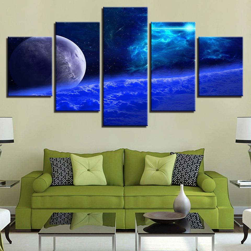 Planet Night Scene - Space 5 Panel Canvas Art Wall Decor Planet Night Scene - Space 5 Panel Canvas Art Wall Decor